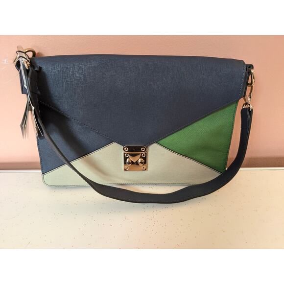 NWT Rowallan of Scotland Addie Shoulder Bag Navy Emerald White Leather Purse - Picture 5 of 12